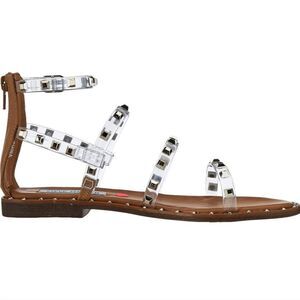New Steve Madden Girls Shoes Travel Flat Sandal Clear Silver Studs studded 4